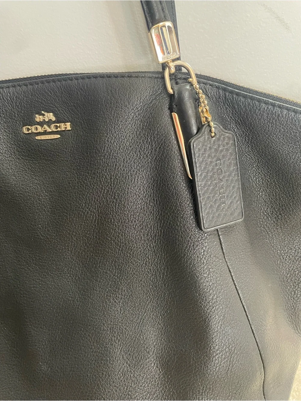 Coach Black Pebble Leather Shoulder Bag with Gold Hardware